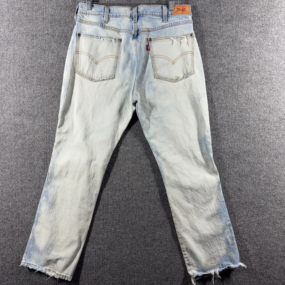 Levis 537 Jeans Mens 32x30 Western Bootcut Distressed Frayed Hem Light Rip Wash